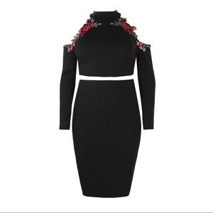 Boohoo Plus Open Shoulder Embroidered Skirt Co-ord